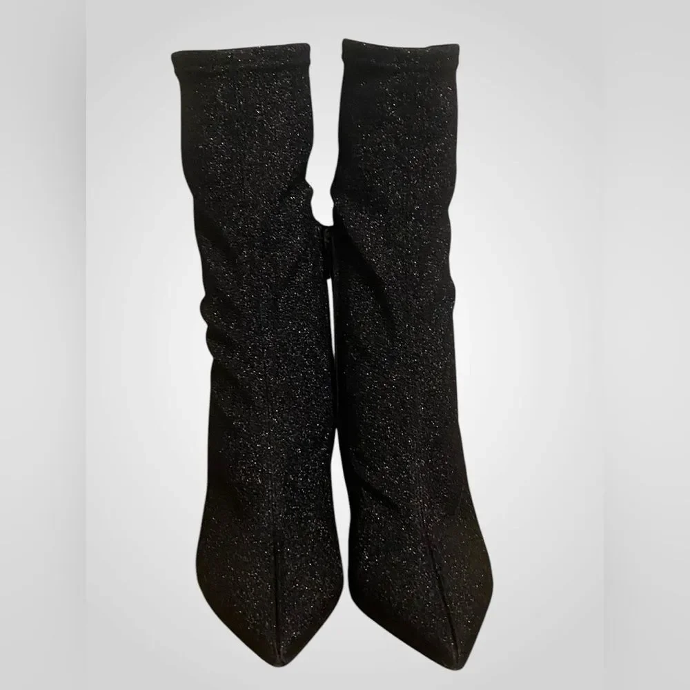 Giampaolo Viozzi ankle boot Luxe metallic black glitter sock boots NWOB size 7.5 - Picture 7 of 10